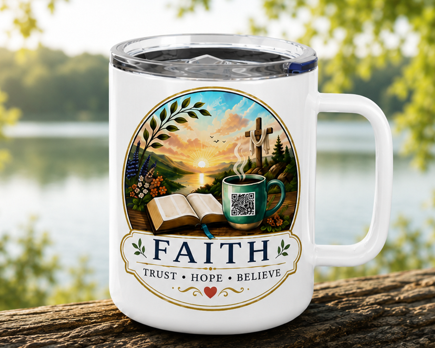Faithful Aqua SS mug front
