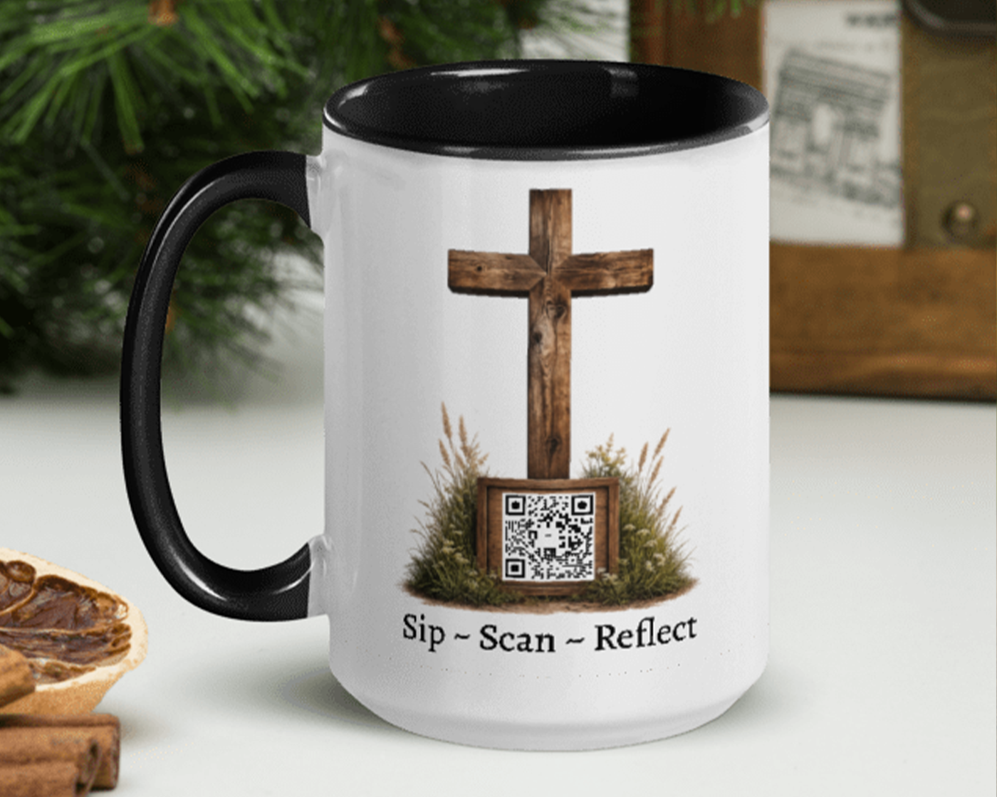Faithful Olive mug back